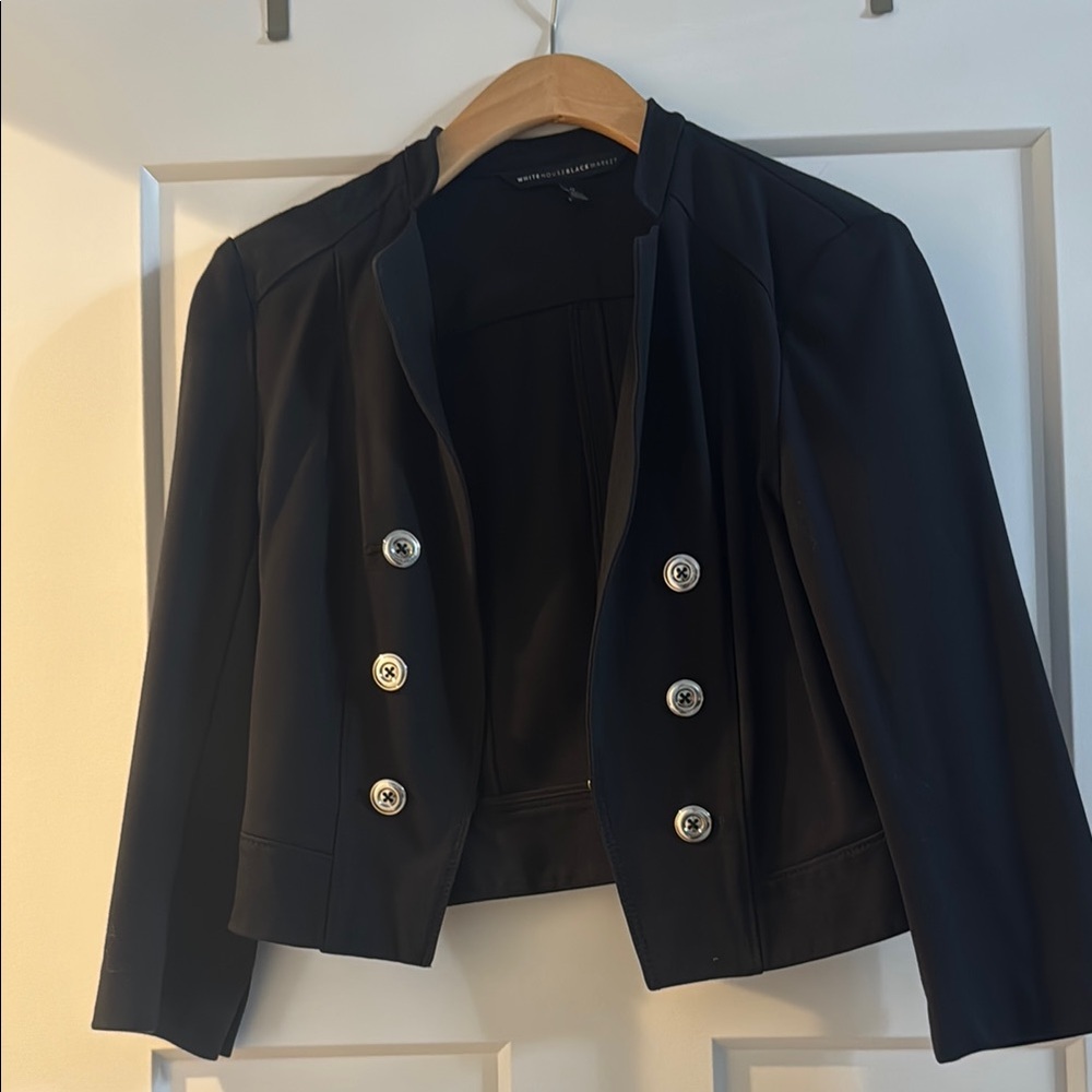 Women's Black Double-Breasted Jacket WHBM Worn Twice Soft Ponte Stretch Blazer